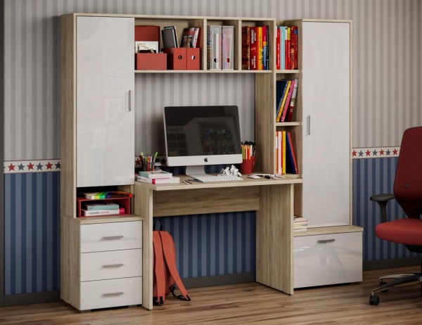 Уголок Школьника Паскаль №5 Дуб Сонома/Белый Глянец (Д-2000 х В-1780 х Г-595 мм)