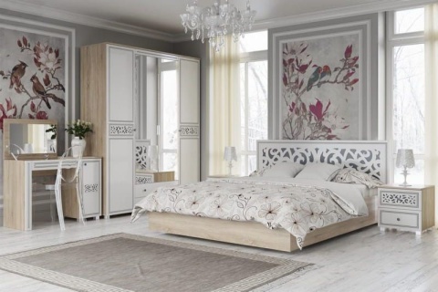 Кровать Мадлен с ортопедическим основанием МДФ/Дуб Сонома Светлый/Ясень Белый Эмаль (серебро)